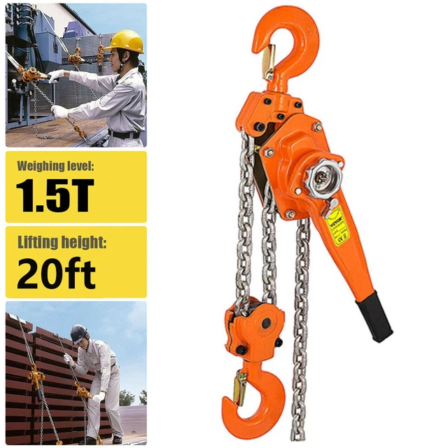 Manual Lever Block Chain Hoist w/20FT Chain Ratchet Type Come Along Puller 1 Ton
