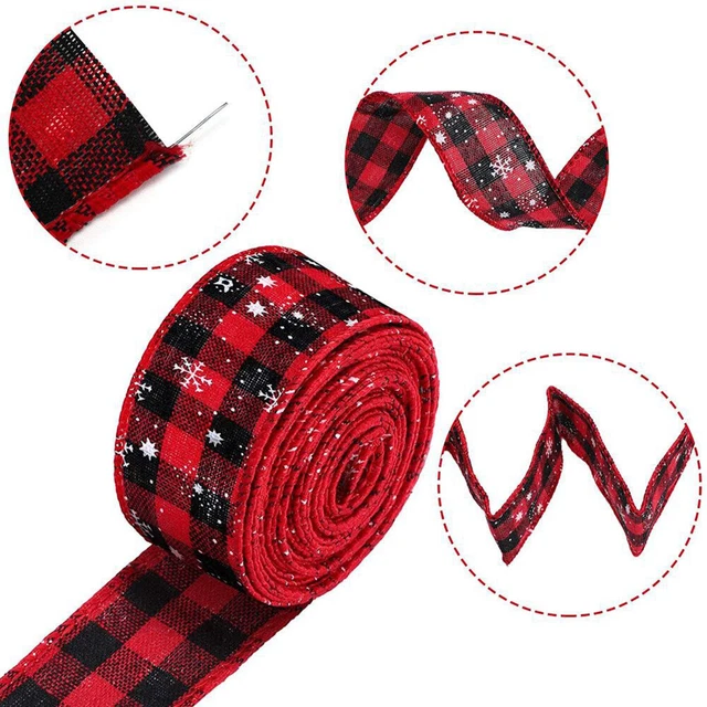 6M Weihnachten Rot Check Schneeflocke gedruckte Band Jute Riemen für Geschenke 2
