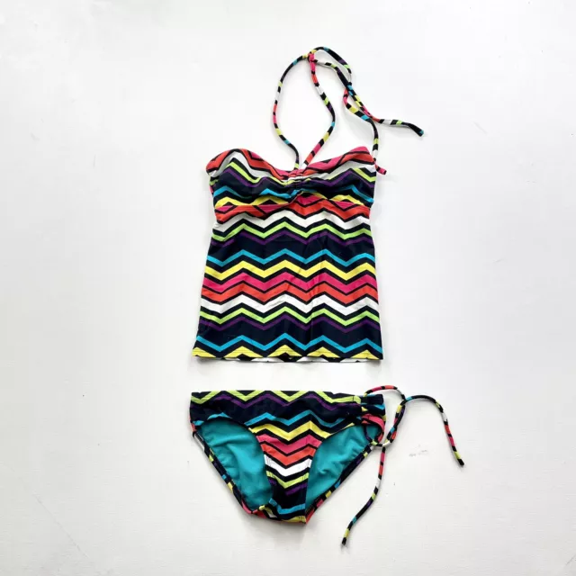 Roxy Swim Suit Girl's 4-5,  Two Piece Tankini Set Stripe Multi Color