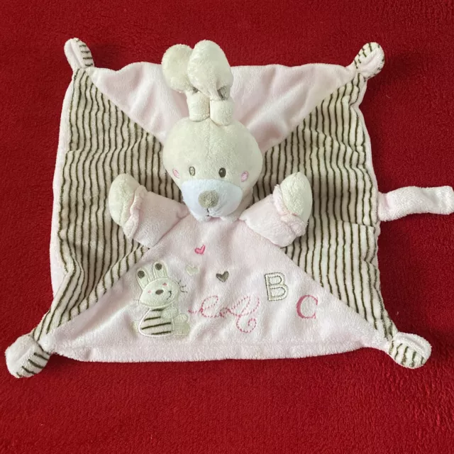 🇫🇷 Doudou Plat Nicotoy Simba Toys Lapin Rose Rayé Abc État Neuf