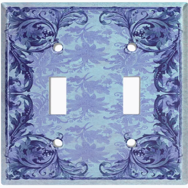 Metal Light Switch Cover Wall Plate Elegant Blue Damask Frame FRA050