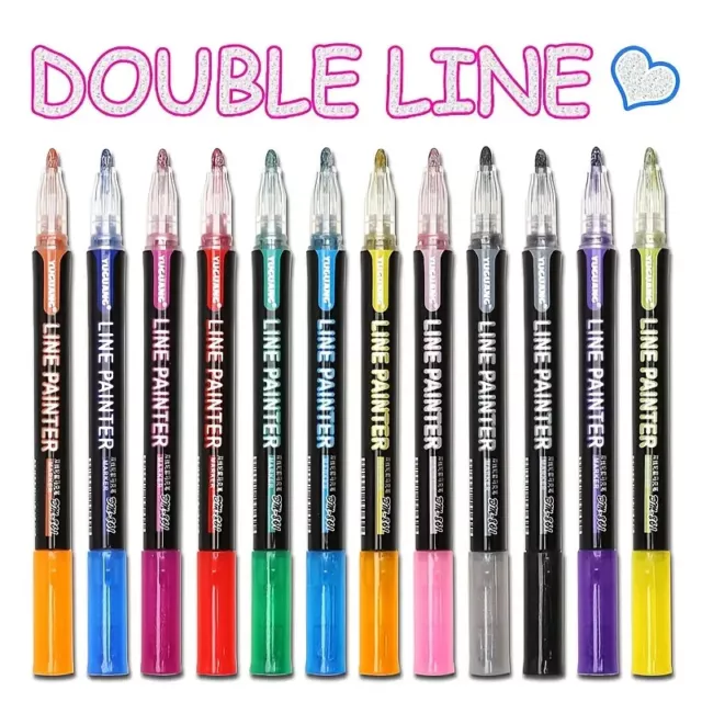 Outline Markers Pens- 24 Color Doodle Dazzles Shimmer Marker Set, Metallic