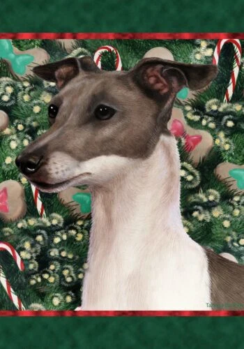 Christmas Holiday Garden Flag - Blue and White Italian Greyhound 143981