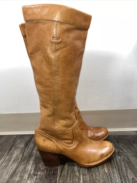 FRYE WOMEN US 8.5m Rory Scrunch Pull On Soft Leather Brown Knee