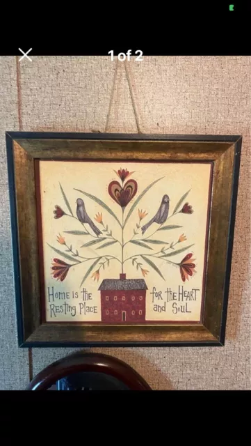Vintage Wall Hanging Hearts And Birds Framed Print