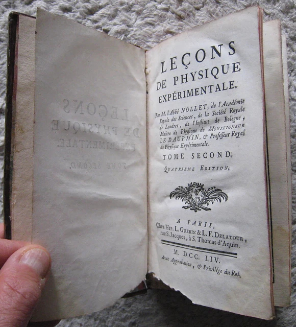 Rare Ed. Lecons Physique Experimentale Nollet Gravures Frontispice Science  1754