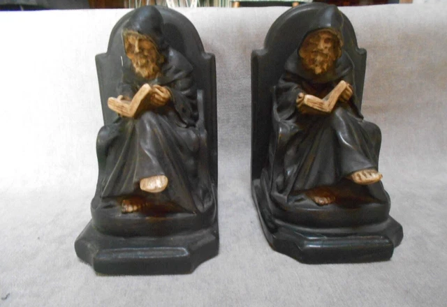RARE Ancienne Paire SERRE LIVRES platre statuette  MOINES