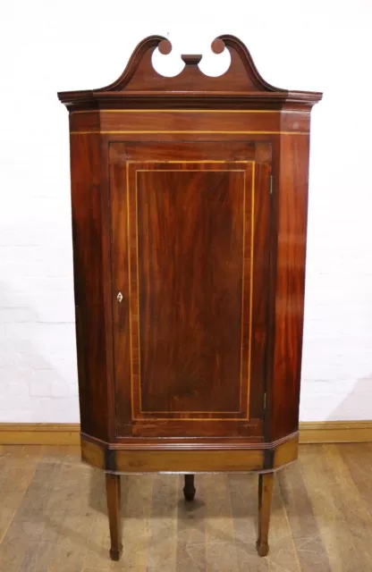 Antique Gerogian inlaid mahogany corner side cabinet - cupboard