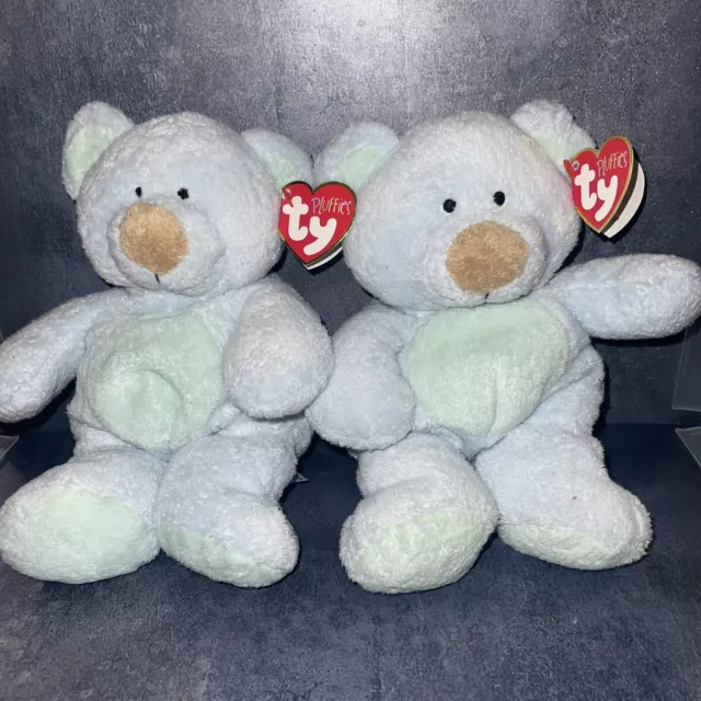 (lot of 2) TY Bluebeary The Blue Bear Beanie Baby Pluffies 2002