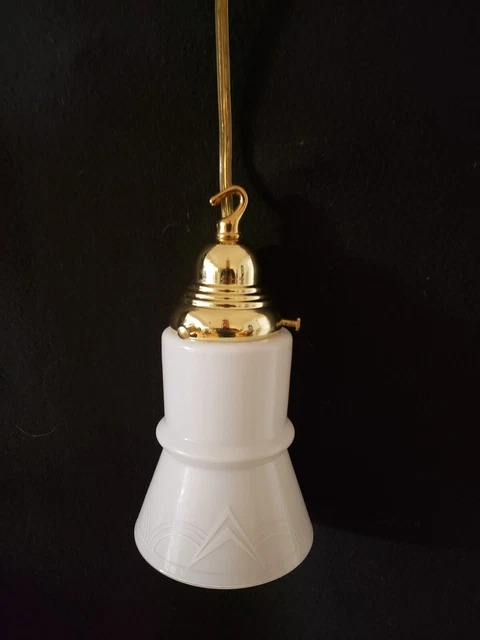 Hanging Brass Pendant Light With Vintage Vianne French Deco Shade