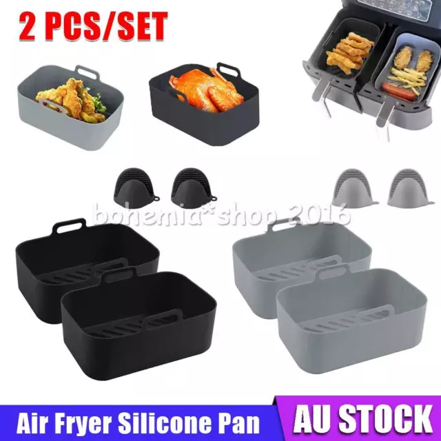 1pcs Air Fryer Silicone Pan for Ninja Foodi Dual DZ201 DZ401 AF300UK,  Reusable Air Fryer Silicone Liner Accessories(Gray) 