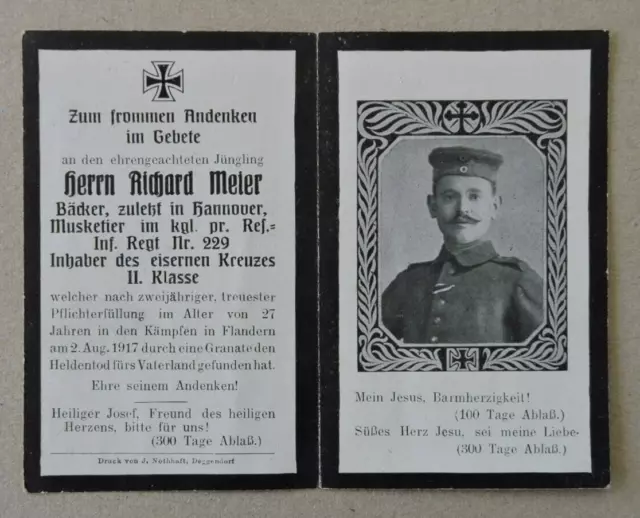 Sterbebild WK1/ Musketier K. P. Res. Inf. Regt. Nr.229 /x1917 Flandern Belgien