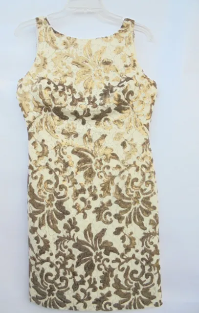Lauren Ralph Lauren Ivory gold Lace Sequined Sleeveless Sheath Dress sz 2 NEW!