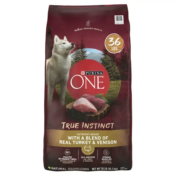 Purina ONE high protein Natural Dog Food, Turkey &Venison, 36 lb. Bag