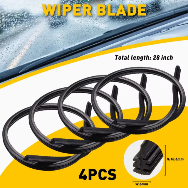 4Pcs Universal Auto Car Bus Rubber Frameless Windshield Wiper Blade Refills 28in