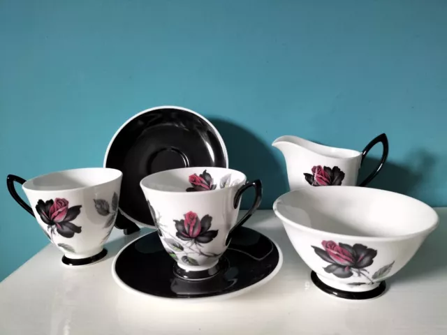 Royal Albert Masquerade Bone China Tea Cups & Saucers x2, Milk Jug & Sugar  Bowl