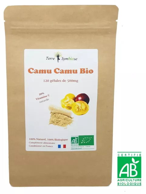 Vitamine C Naturelle 16%  Extrait de Camu Camu Biologique  120 gélules de 500mg