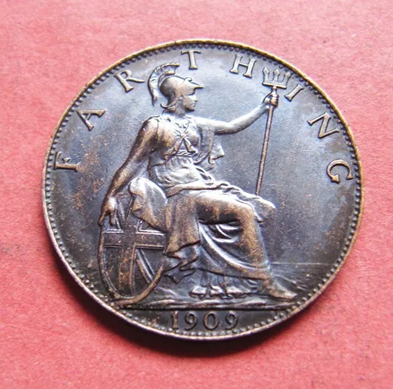 A 1909 Edward VII farthing coin