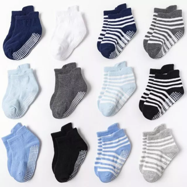 6 Pairs Baby Girls Boys Infants Toddlers Kids Non slip Socks Non Skid Floor Sock