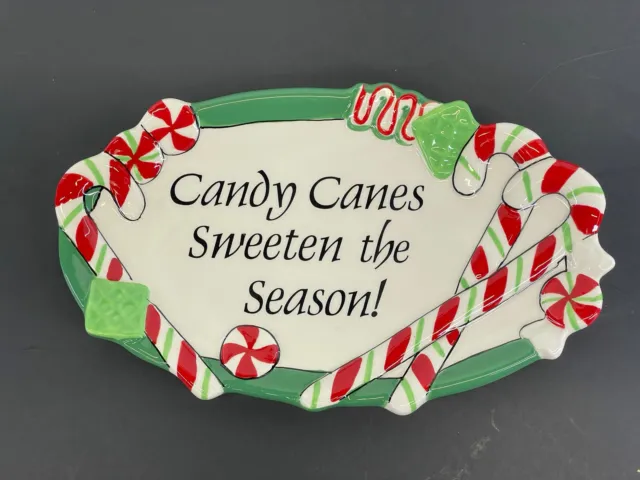 Fitz & Floyd Peppermint Santa “Candy Canes Sweeten the Season”Dish NW/OTs No Box