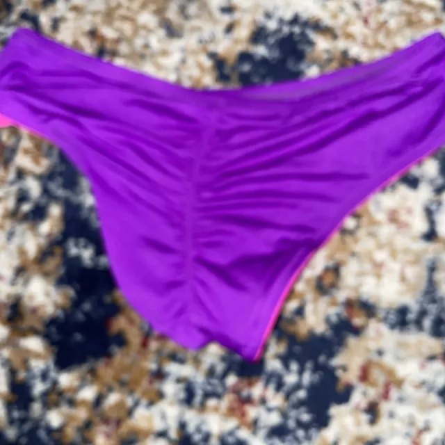 Flirtitude Smooth Small Purple With Pink Trim Ruched Back Bikini Panties 3