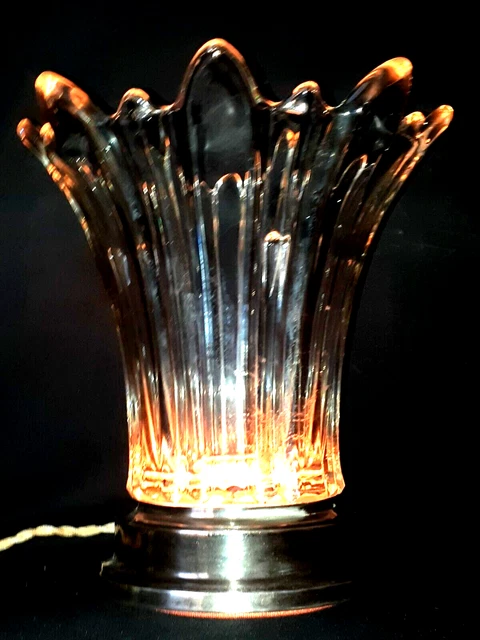 Lampe Veilleuse Cristal Socle Eclairant Vers 40/50 Barovier Toso Murano ?