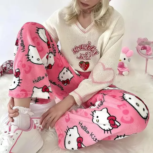 Soft Pink Hello Kitty Women Pajama Pants Kawaii Plush Sanrio Japan USA Seller