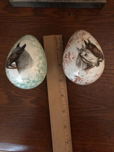Painted Horse Heads on Ceramic Eggs Rare, Unique. Artist Initialed