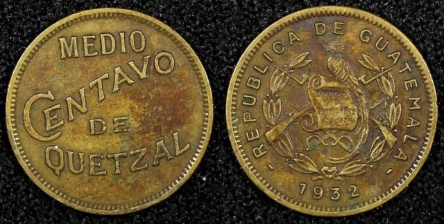 GUATEMALA Brass 1932 1/2 Centavo 1 YEAR TYPE KM# 248.1  (24 425)