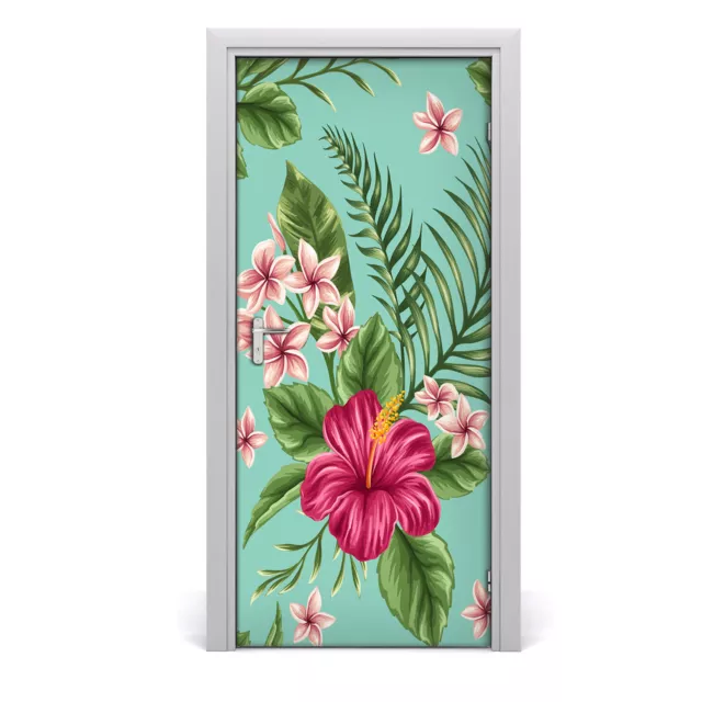 Pegatinas Para Puertas de Autoadhesivo Murales  95x205 cm Flores de Hawaii