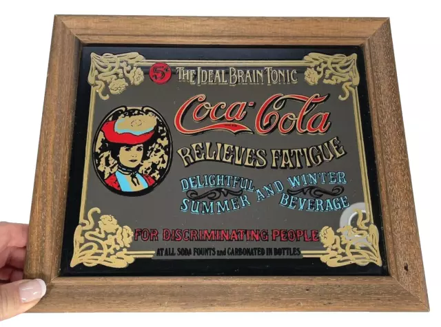 Vintage Coca Cola The Ideal Brain Tonic Mirror Wall Sign Hanging Advertisement