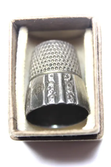 Late 1800's Simons Brothers Sterling Silver Thimble w/ Dated Monogram Panel