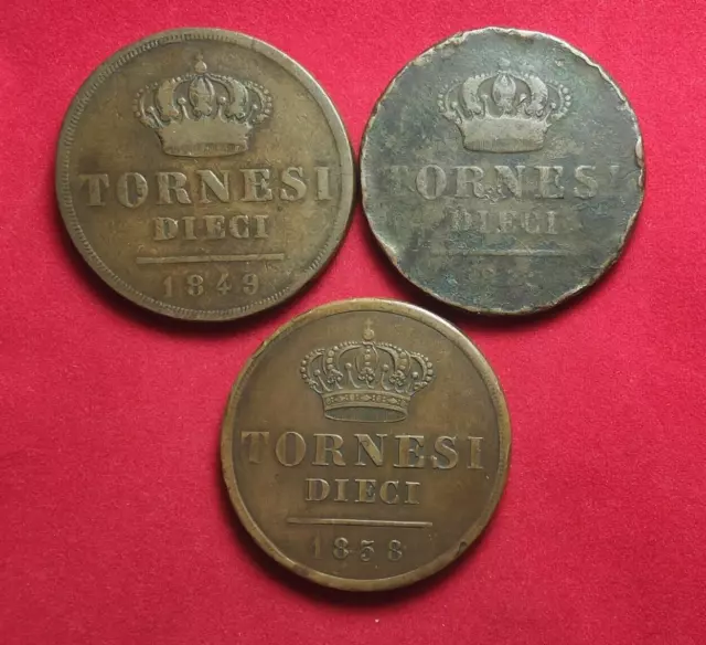 Regno delle Due Sicilie Lotto di 3 Monete da 10 Tornesi si parte da 1€