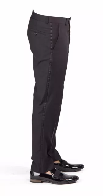 Men's Tailored Slim Fit Black Flat Front Tuxedo Pants Dress Slacks By Azar Man
