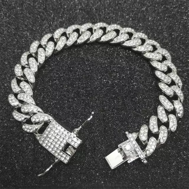 Width Diamond Fashion Bracelet Inlaid Rhinestone Link Chain Bracelet Hip Hop