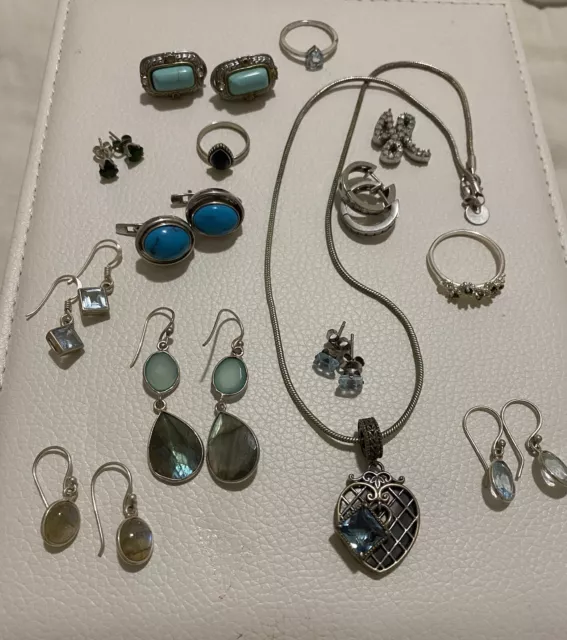Sterling silver jewellery bundle Earings, Rings Necklace 3