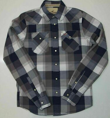 Hollister Hollister Homme Décontracté Chemise Bouton Bas Délavé Foncé Long Manche Un Poche 