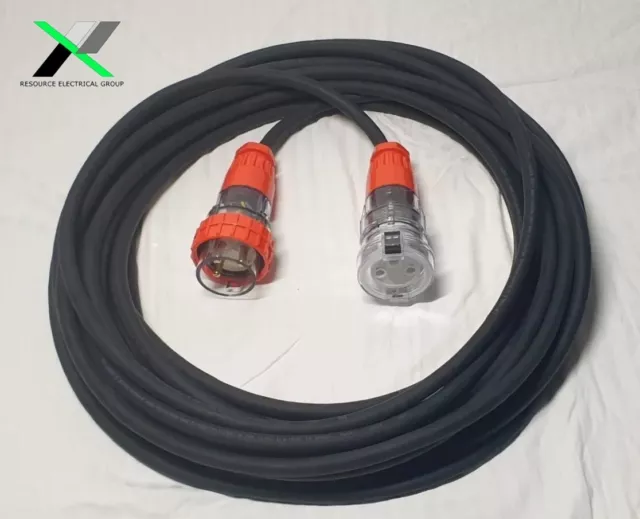 32 Amp 10m Extension Lead, Single Phase, 3 pin, 240V 32A 10mt Rubber Cable 1Ph