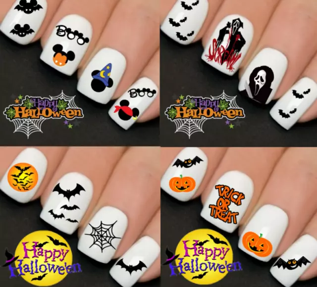Halloween Nail Nails Art Water Transfer Decal Wraps Stickers Boo Scream Bats