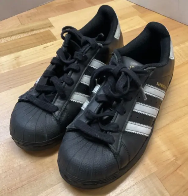 Adidas Originals Superstar Black Lace Up Shell Toe Sneakers Shoes Youth Size 3.5