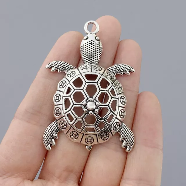 6 x Tibetan Silver Large Hollow Turtle Tortoise Charms Pendants For DIY Making