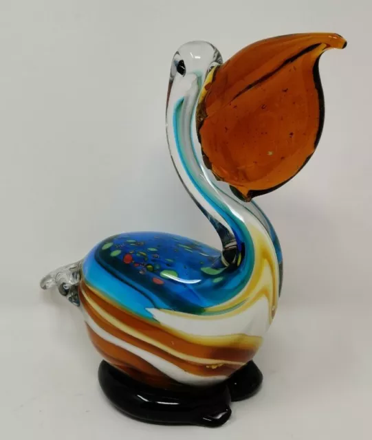 Hand Blown Glass pelican figuren decor multi color 6.5 inch new