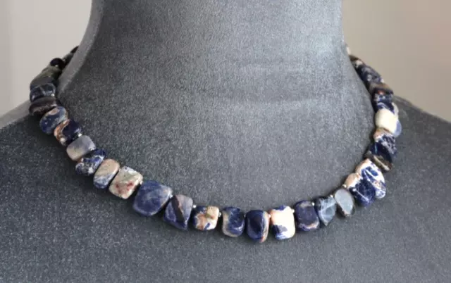 Sodalite Large Nugget Necklace ~ Sterling Silver 18"