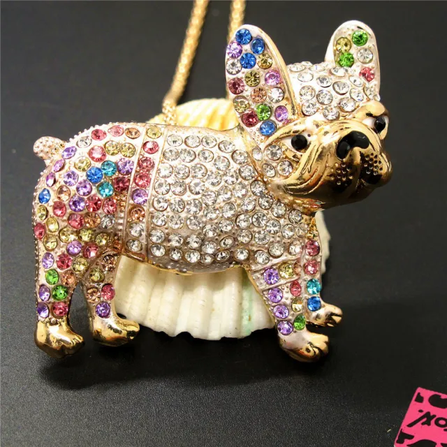 New Color Rhinestone Bling Cute Pug Dog Crystal Pendant Betsey Johnson Necklace