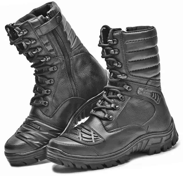 Botas de caza para hombre Botas militares de cuero negro para motocicleta...