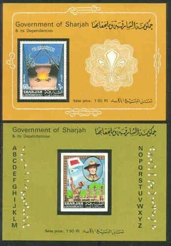 135.Sharjah 1967 Imperf Set/2 Stamp M/S Xii World Jamboree, Scouts, Fire. Mnh