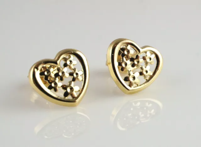 9ct Yellow Gold Filigree Heart Stud Earrings 2