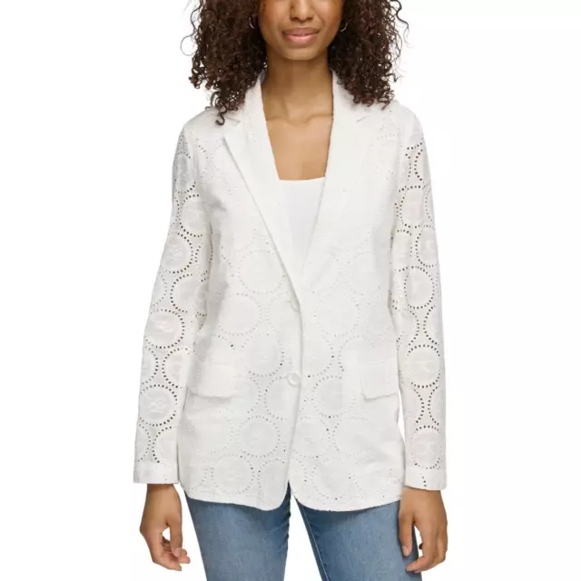 Karl Lagerfeld Paris Womens White Cotton Two-Button Blazer Jacket 10 BHFO 5305