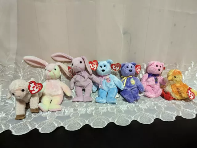 Ty Basket Beanies - Floppity Hippie Eggs Chickie Ewey Lot Of 7 Easter Plush Toys