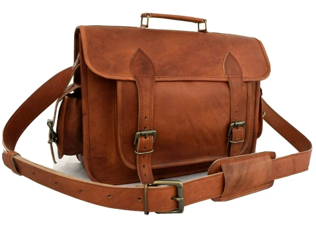 Homme Femme Authentique Vintage Marron Cuir Sacoche Épaule Ordinateur Portable